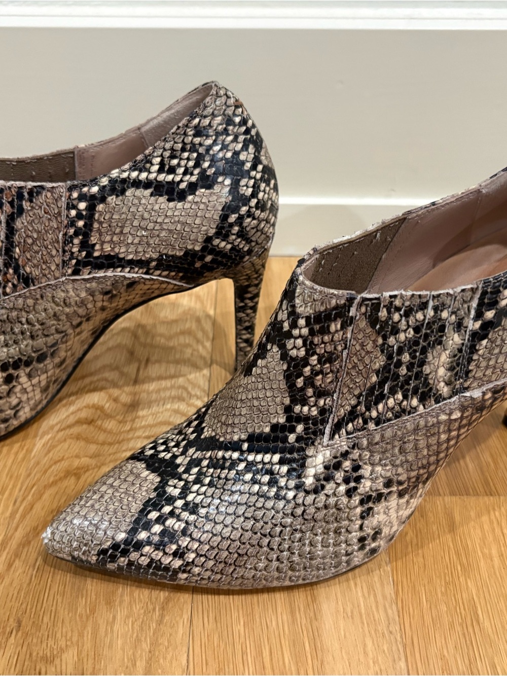 Pointed Toe Snake-Print Stiletto Booties - Python 8.5